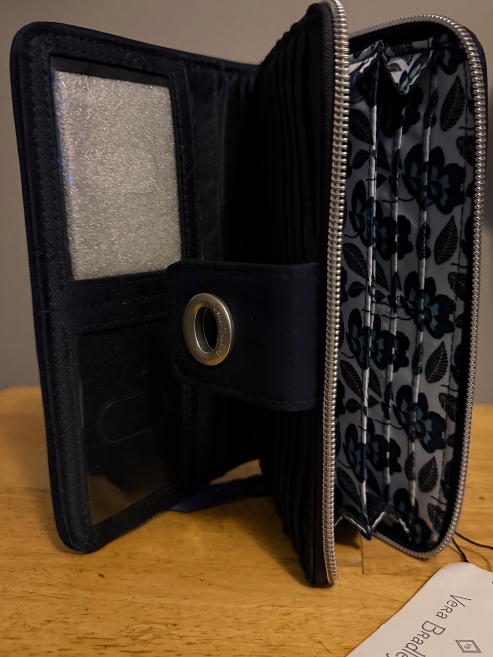 Vera Bradley Navy Phone Wallet with Floral Lining